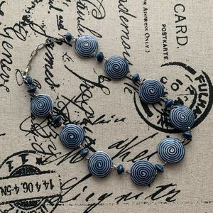 Blue and White artisan necklace approx 19”